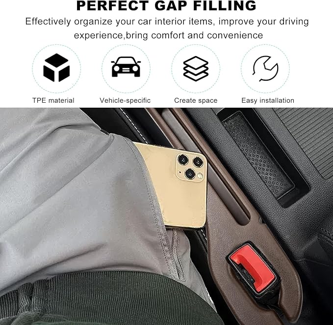 2 PCS Car Seat Gap Filler, Multifunctional Side Seat Gap Stopper Organizer with Phone Holder, Automotive Crevice Blocker Plug Between Seats Console to Prevent Dropping (Brown)