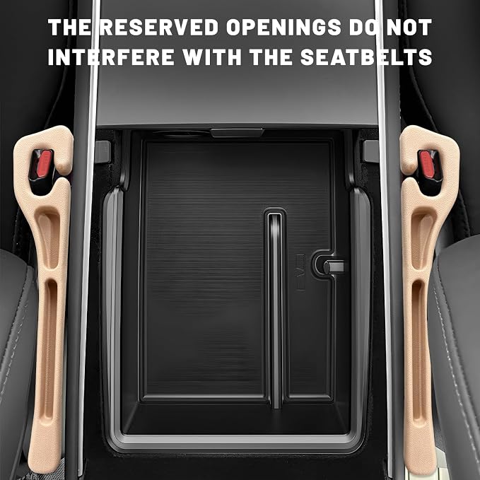 2 PCS Car Seat Gap Filler, Multi-Purpose Auto Seats Gaps Filler Side Organizer with Storage Slot, Super Flexible Gap Blocker Between Seat and Center Console, Car Accessories (Beige)