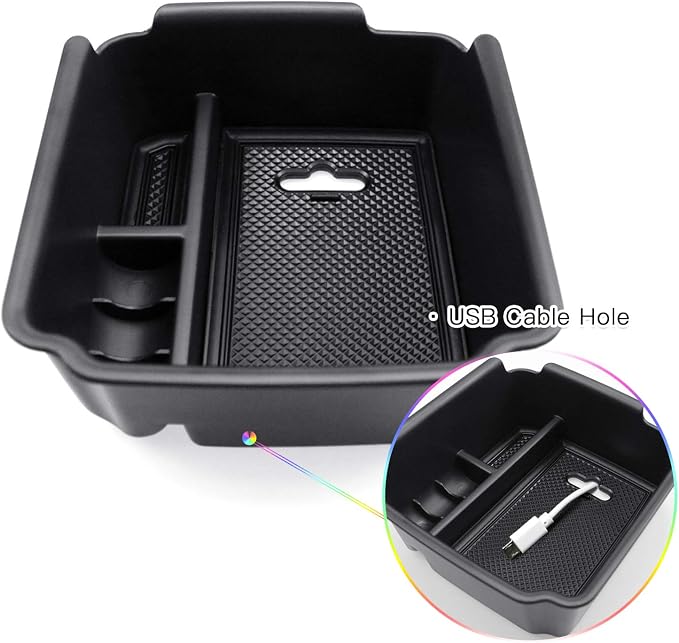 SKTU Center Console Organizer Compatible with 2018-2020 Tiguan Allspace LWB Accessories Insert ABS Black Materials Tray Armrest Secondary Storage Box