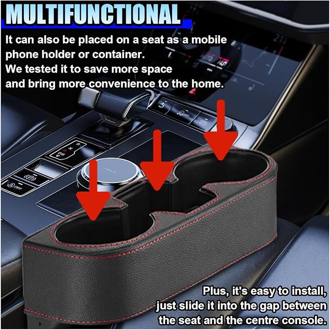 ZIMISI Car Cup Holder, PU Leather Auto Front Console Gap Filler Organizer, Multifunctional Cup Drink Holder, Car Seat Gap Filler Storage Box, Coin Bucket, Cell Mobile Phone Holder (Black)