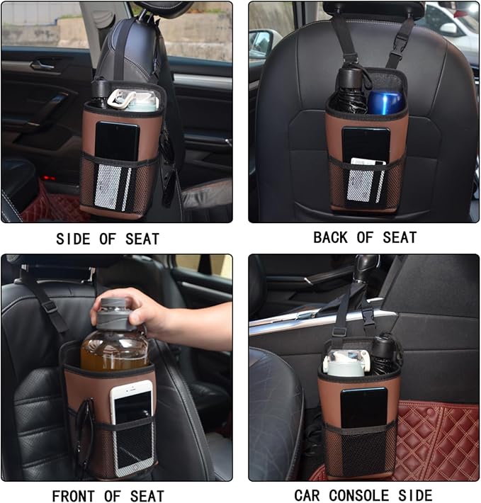 Large Car Cup Holder Expander, Fits Large 24/36/40/46oz Water Bottles, Big Drinks Holder Bag- Universal Auto Vehicle for Cars, SUV & Truck RV's golf-carts (Brown)