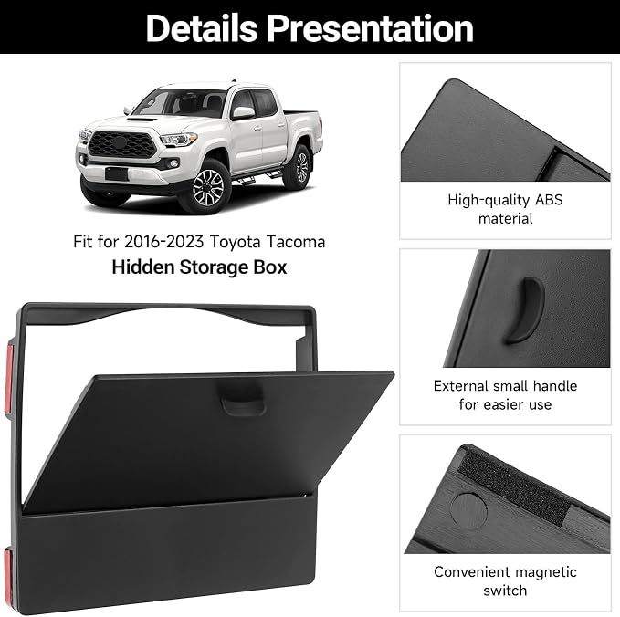 2PCS Center Console Organizer Compatible with Toyota 2016-2020 2021 2022 2023 Tacoma Accessories ABS Material Armrest Hidden Storage Box