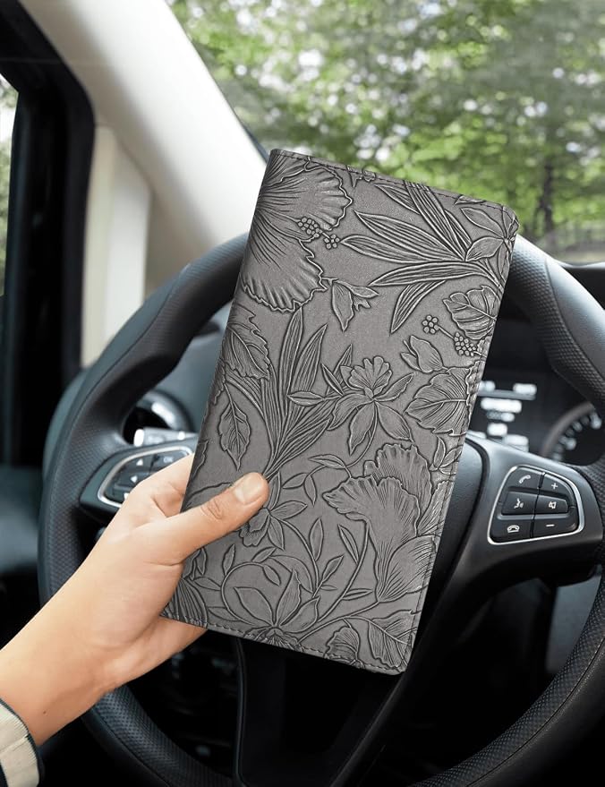 Mymazn Car Registration and Insurance Holder, PU Leather Glove Box Car Organizer with Magnetic Closure, Car Document Holder for Driver's License & Essential Documents (Dark Grey)