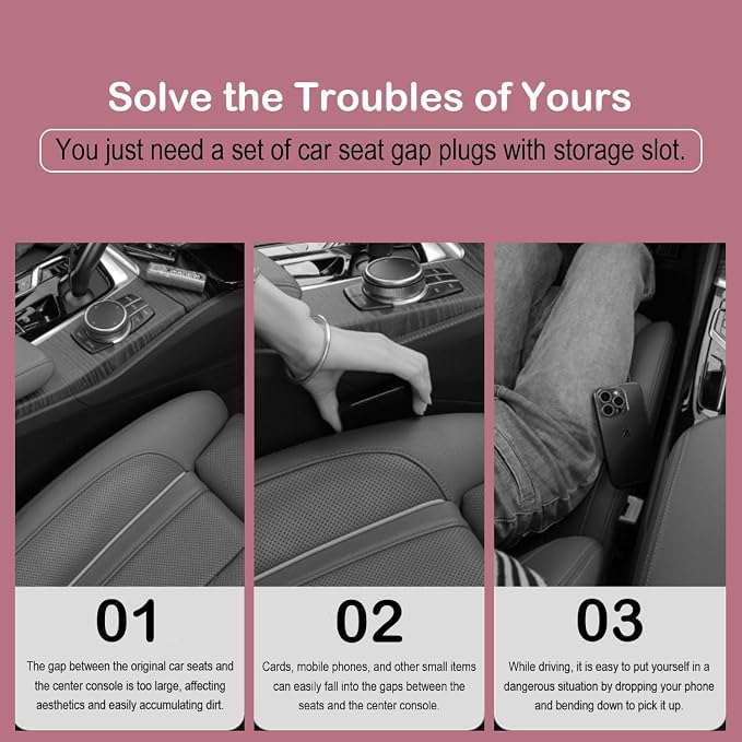 Car Seat Gap Filler 2 Pack, Auto Seat Side Gap Filler Organizer with Storage Slot & Hook, 3 in 1 Carseat Gap Spacer Plug Strip Universal Fit Car SUV Truck Fill The Gap Between Seats & Console, Black