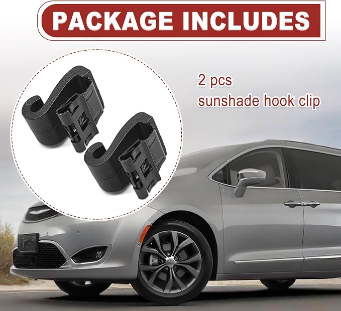 Door Sun Shade Hook Clips, Compatible with Chrysler Voyager 2017-2022, Pacifica 2017-2022, Window Shade Hook Replace OE #5XR76DX9AA (2 pcs Black)