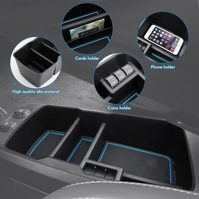 MARCHFA Center Console Lower Organizer Tray Compatible for Kia EV6 Accessories 2026 2025 2024 2023 Armrest Bottom Storage Box (Blue)