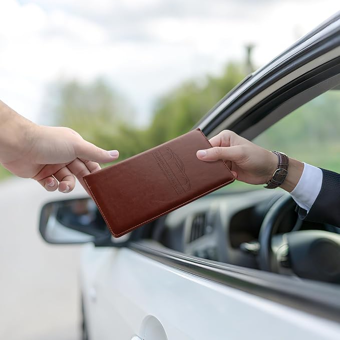 JUSTTOP 1Pack Car Registration and Insurance Holder,Car Document Holder for Cards License with Magnetic Shut,Vehicle Glove Box Car Organizer for Documents, Cards, License(Brown)