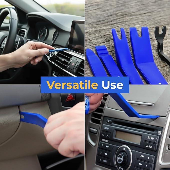 Tresalto Auto Trim Removal Tool Kit - 5 Piece Set for Dash, Door Panel, Clip Remover - Scratch-Resist Nylon Pry Tools for Interior Car Trims Work - Panel Prying Tools Included - Blue (Pack of 2)