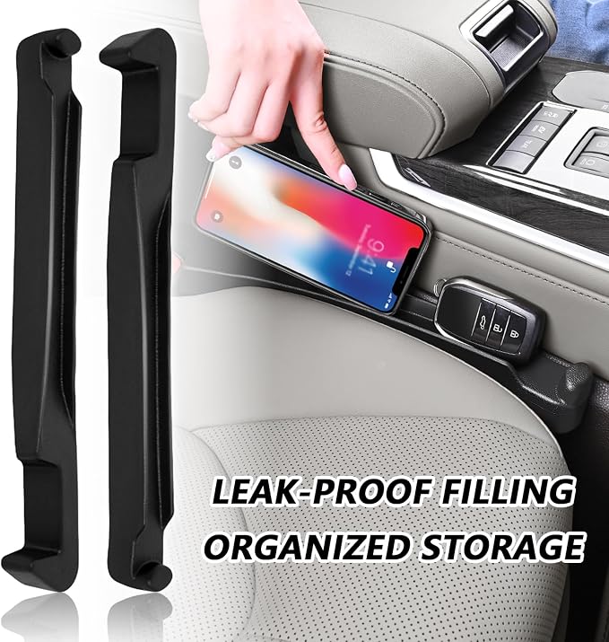 2PCS Car Seat Gap Filler Organizer,Car Seat Gap Plug with Storage Slot & Cars Hook for Phone/Keys/Umbrella,Universal in Between Cars Seats Catcher for 1.38-1.5" Gaps