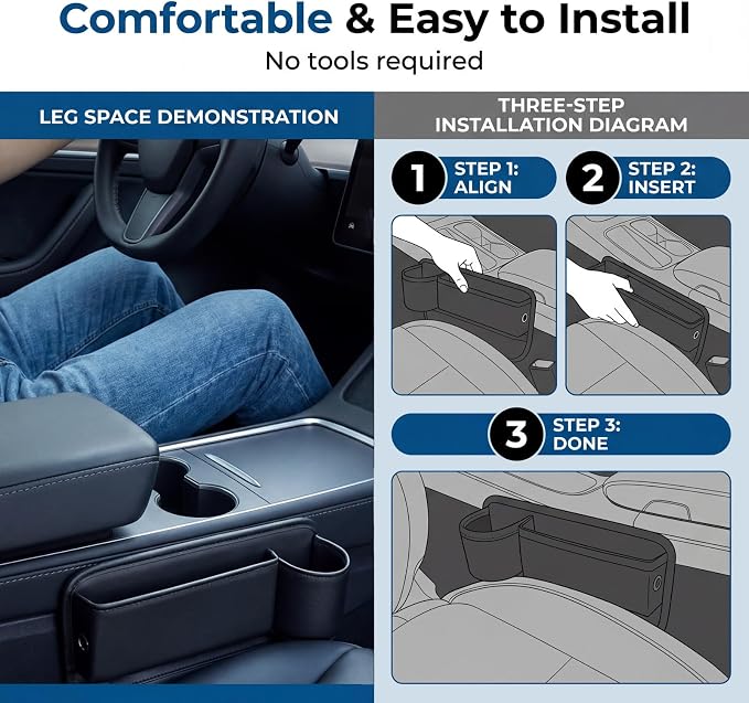 Car Seat Gap Filler Organizer, Premium Leather Console Storage with Cup Holder, Easy Access Multi-Purpose Organizer - Car, SUV & Truck Essentials(Driver Passenger Set Black 2 Pack)