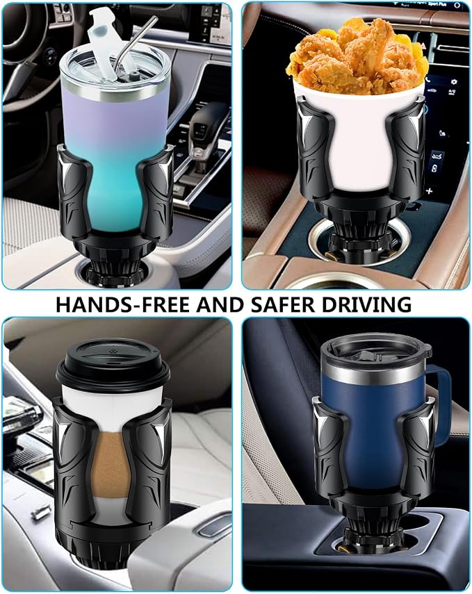Cup Holder Expander for Car with Adjustable Adapter, Easkkty All Purpose Car Cupholder Extender Organizer with Expandable Base Universal Fit Cup Holder for Most 32 oz Large Drink Bottle&Mugs Foods