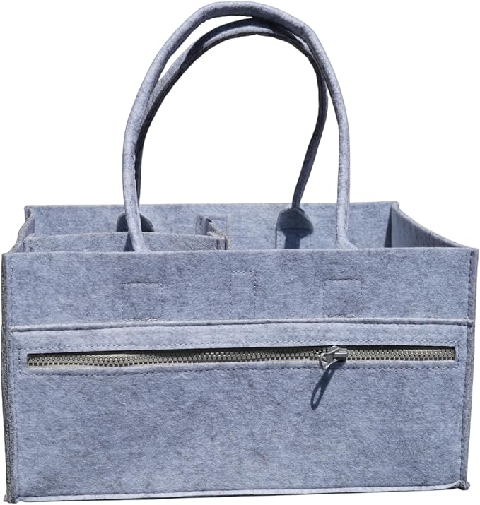 Baby Diaper Caddy Organizer, Portable Felt Nursery Storage Basket with Handles and Removable Dividers, Gray
