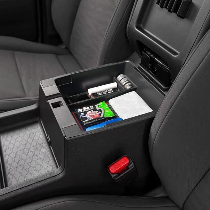 EDBETOS Center Console Organizer Tray Compatible with Nissan Frontier 2022 2023 2024 2025 2026 Pickup Truck Accessories Interior Armrest Storage Box Insert Tray, USB Cable Hole, ABS Material, Red