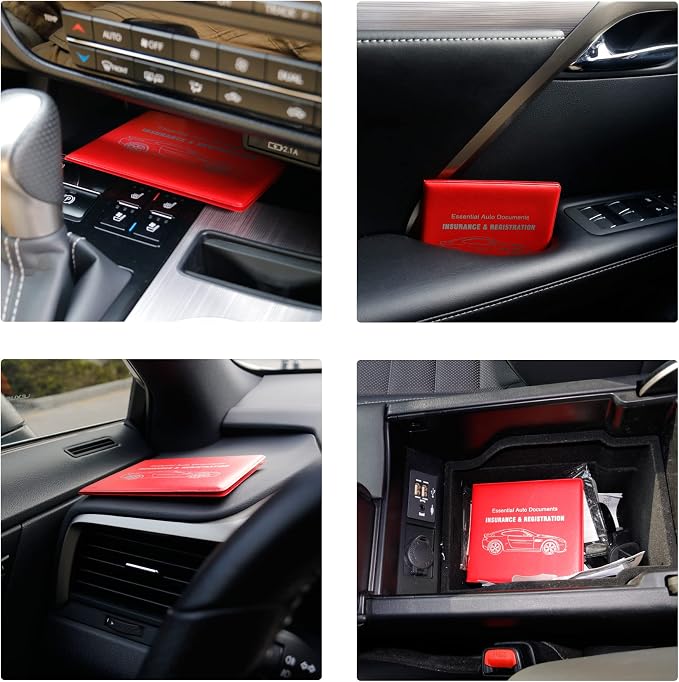 UYYE Car Registration and Insurance Card Holder, Vehicle Glove Box Car Organizer, Interior Car Accessories for Documents, Cards, License - 2 Pack