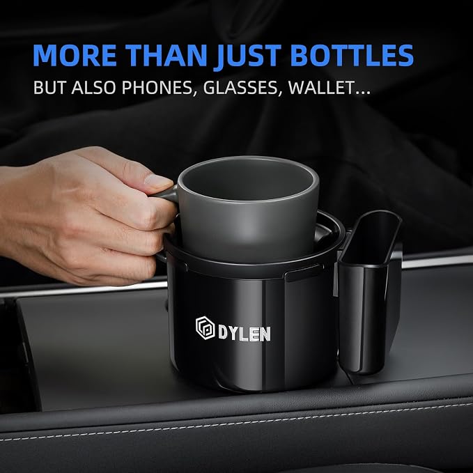 DYLEN Car Cup Holder Expander with Adjustable Base, Fits 16–46oz Bottles | Expandable Base Fits 2.5"–3.8" Cup Holders; Secures Yeti, Owala 16–46oz Bottles; 99% Phones; Anti‑slip Tabs Prevent Spills