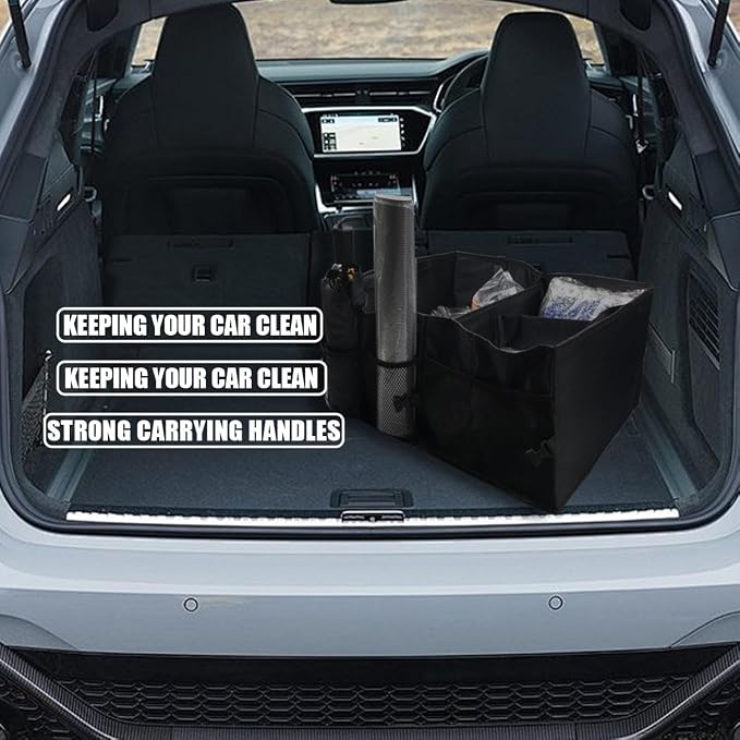 GLSOWEE Trunk Organizer for Car - Collapsible Car Storage Organizer with 3 Compartments - Foldable Car Trunk Organizer for SUVs & Sedans - Waterproof Storage Container Box Car Organizer (1PCS)