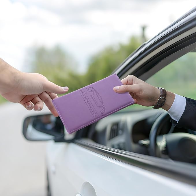 JUSTTOP 2Pack Car Registration and Insurance Holder,Car Document Holder for Cards License with Magnetic Shut,Vehicle Glove Box Car Organizer for Documents, Cards, License(Purple)