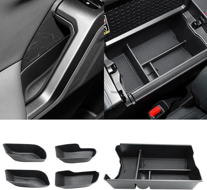 CDEFG 5Pcs for 2026 Toyota RAV4 Center Console Organizer Tray for 2026 Toyota RAV4 (LE/XSE/SE/XLE Premium/Woodland/XSE/Limited) Accessories Side Door Trash Can Storage Box | ABS Material