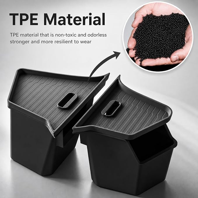 PUOENI New 2025 2026 Model Y Juniper Rear Trunk Storage Bins with Lids 2PCS Refresh Model Y Rear Trunk Storage Box TPE Waterproof Trunk Organizer for Model Y Juniper Interior Accessories