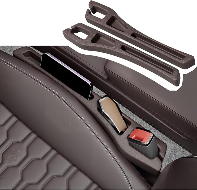 2PCS Car Seat Gap Filler Organizer,2 in 1 Car Gap Filler with Fill and Storage Function for Storing Phones Keys Cards,Universal Multifunctional No Drop Seat Guard for Cars (Brown)
