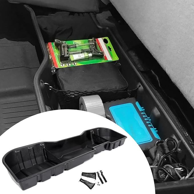 ECOTRIC Under Seat Storage Box Compatible with Crew Cab 2007-2018 Silverado 2007-2019 GMC Sierra 1500 2500HD 3500HD Under Seat Storage Container Replacement for #23183674