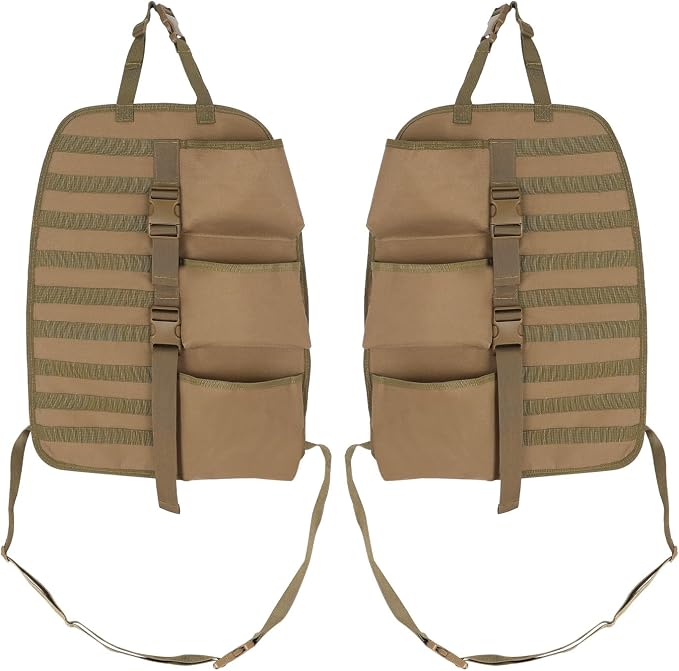 SUNPIE 2 Pcs Seat Back Truck Gun Rack,Automotive Gun Racks with Molle Panel Universal Seatback Storage Pockets Tactical Car Seat Back Organizer for Hunting Accessories Storage,Khaki