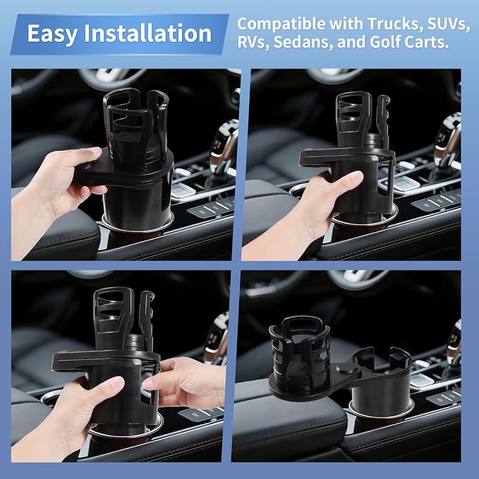 2 in 1 Car Cup Holder Expander, Adjustable Base (2.6-3.9") Dual Cup Holder Extender for Car, Universal Large Drink Holder Adapter Fits 32/40 oz Yeti, Hydro Flask, Mugs & Bottles, 360° Swivel