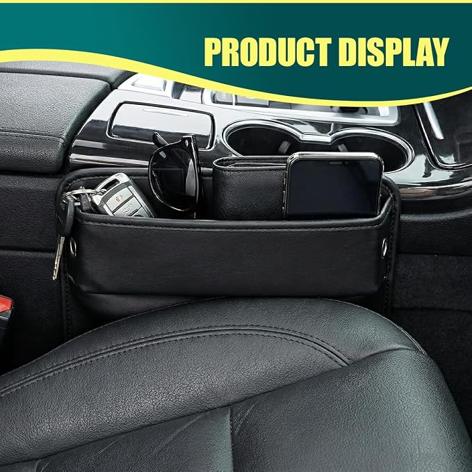 Car Seat Gap Filler Organizer, Leather Auto Center Console Storage Box, Universal Vehicle Interior Front Seat Side Gap Filler Organizer Essential Accessories for Phone Key Wallet(2PCS)