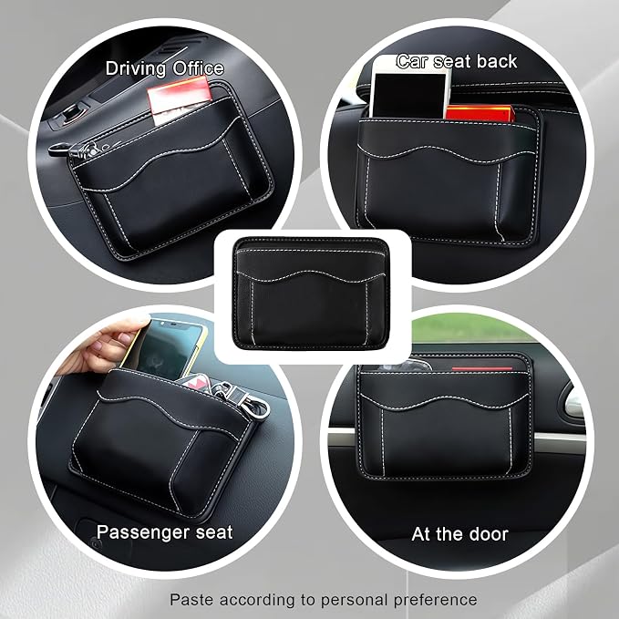 Car Seat Side Pocket Organizer, PU Leather Car Storage Bag Multifunctional Phone Wallet Key Card Holder Gap Filler Universal Pouch for Auto Door Seat Side Dash Interior Accessories (Black)