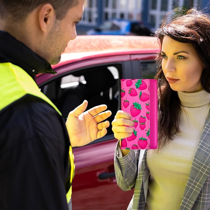 Car Registration and Insurance Holder with Magnetic Closure, Universal Document Organizer for License, Insurance Cards & Glove Box Storage (Strawberry-Hot Pink)