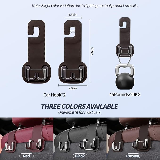 2 Packs Headrest Hooks for Car, Hidden Twinhook Leather & Metal Car Purse Holders, Universal for BMW X5 X3 X1 X7 Accessories, Seat Back Storage Organizer Hanger for Purse Bag Phones(Brown)