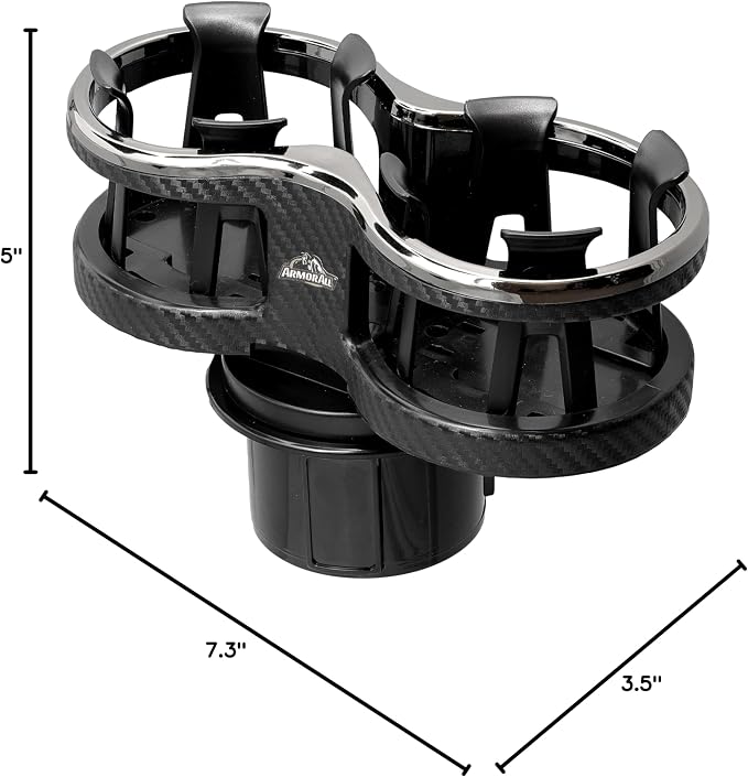 Armor All Cupholder 2 in 1 Expander, Turn 1 Cupholder to 2, Dual Drink Holder Expander with Adjustable Expandable Base to Fit Most Cars and Vehicles, Secure Hold with Drink Grips