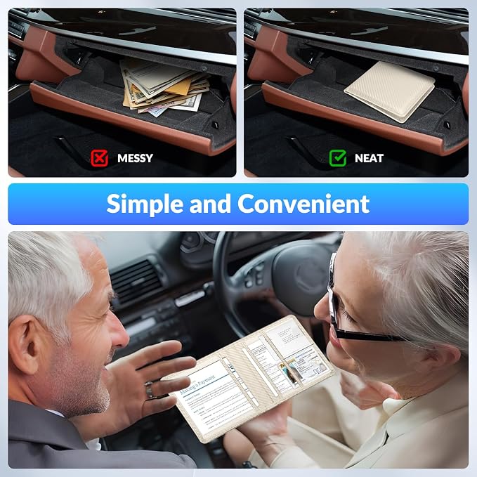 Car Registration and Insurance Card Holder,Vehicle Glove Box Car Organizer,Accessories Case for Storing Driving Licences, Cards, Documents