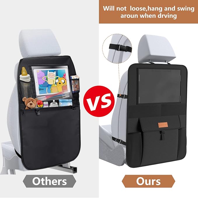 SMART ELF Non-Slip Backing Backseat Car Organizer Kick Mat with Storage Pockets, Large Waterproof Baby Car Seat Protector for Leather and Fabric (Black)