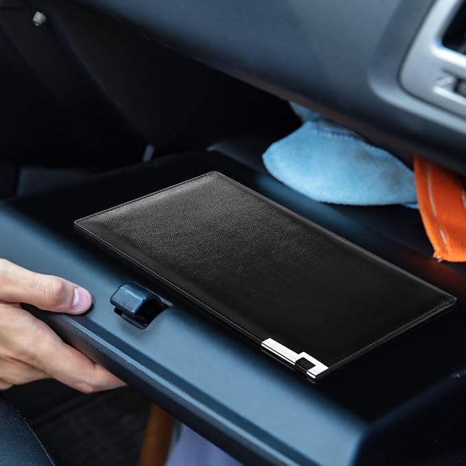 UYYE Magnetic Car Registration & Insurance Card Holder - Car Document Organizer for Vehicle Registration, Insurance Cards and Essentials Fits Glove Box, Compact Design(Black)