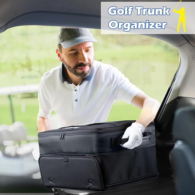 Upgraded Trunk Organizer - Separate Compartment for 2 Pair Shoes, Car Locker Organizer for Golf Balls, Gloves, Accessories