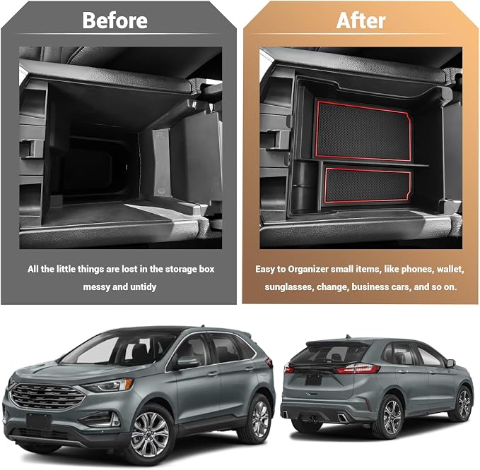 for 2024 Ford Edge Center Console Organizer Tray for 2021-2024 Edge SE/SEL/ST-Line/Titanium/ST Middle Console Organizer Center Console Storage Tray for 2024 Ford Edge SEL Accessories(Red)