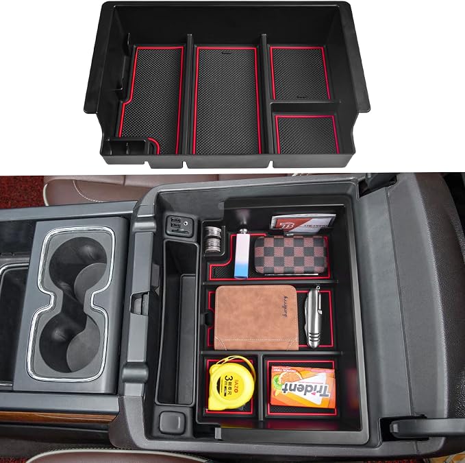 Center Console Organizer Fit Sierra/Silverado 1500 & Yukon/Tahoe/Suburban | Full Coverage, Compatible with 2014-2018 GMC Sierra 1500 /Chevy Silverado 1500,2015-2020 Yukon XL/Tahoe/Suburban