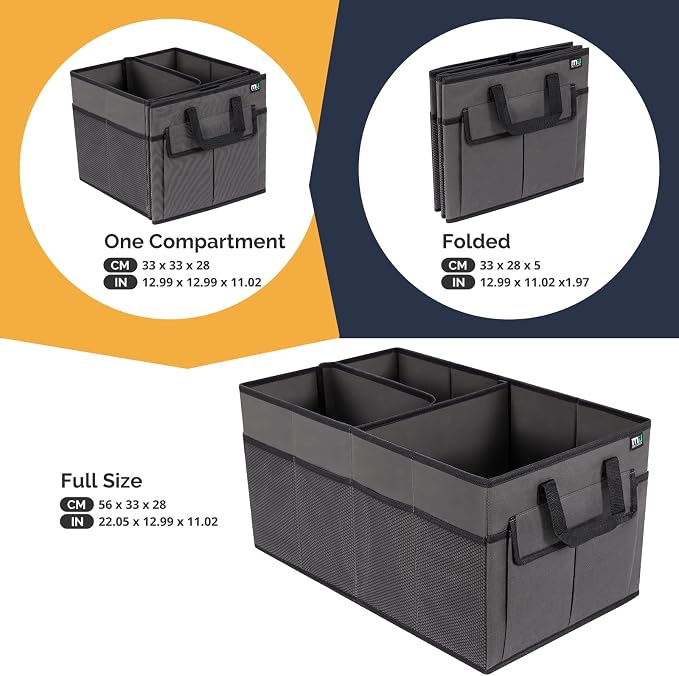 MIU COLOR Car Trunk Organizer, Foldable Car Organizer, 12 Pockets with Non-Slip Bottom, Collapsible 2 Compartments Car Storage Organizer for Grocery/Suv/Jeep/Sedan/Van, Dark Gray
