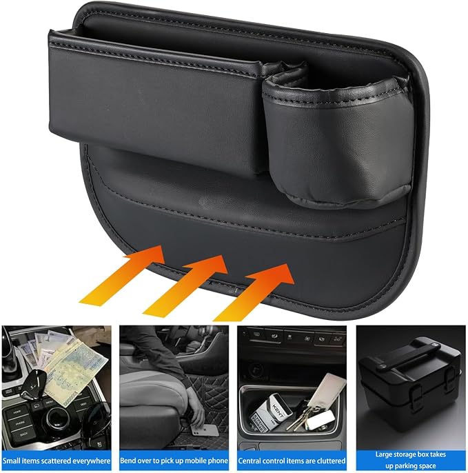2 Pack Car Seat Gap Filler Organizer, Stop Dropping Phone/Keys - with Cup Holder for Drinks, Universal Fit for Cars/SUVs