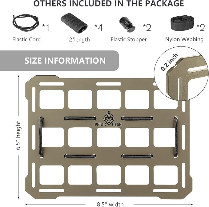 PETAC GEAR Rigid Molle Panel For Vehicles,Car Headrest Organizer, Truck Mount Panels For Tactical Gears (Dark Earth)