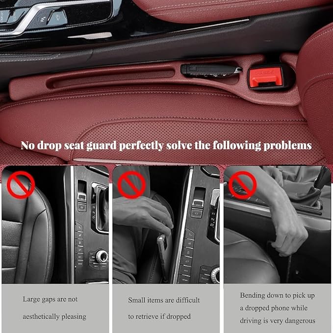 Car Seat Gap Filler, 2-Pack No-Drop Seat Side Gap Seam Filler Organizer with Phone Holder, Seat Gap Fillers for All Cars, Prevents Items from Falling, Easy to iInstall (Red)