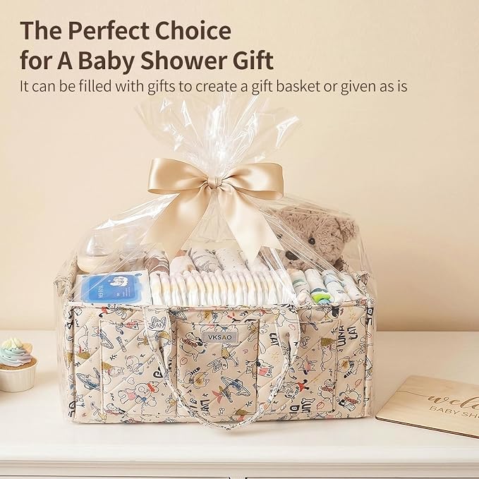 Colorful Cute Cartoon Animal Prints Baby Diaper Caddy Organizer, Large Storage Basket for Newborn Essentials Baby Shower Gifts