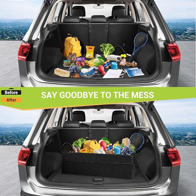 MIU COLOR Trunk Organizer for SUV, Collapsible Car Organizer, 12 Pockets Trunk Organizer for Car, Non-Slip Trunk Storage Organizer for Sedans, Van, Grocery, Large 3 Compartments 32"×13"×12"