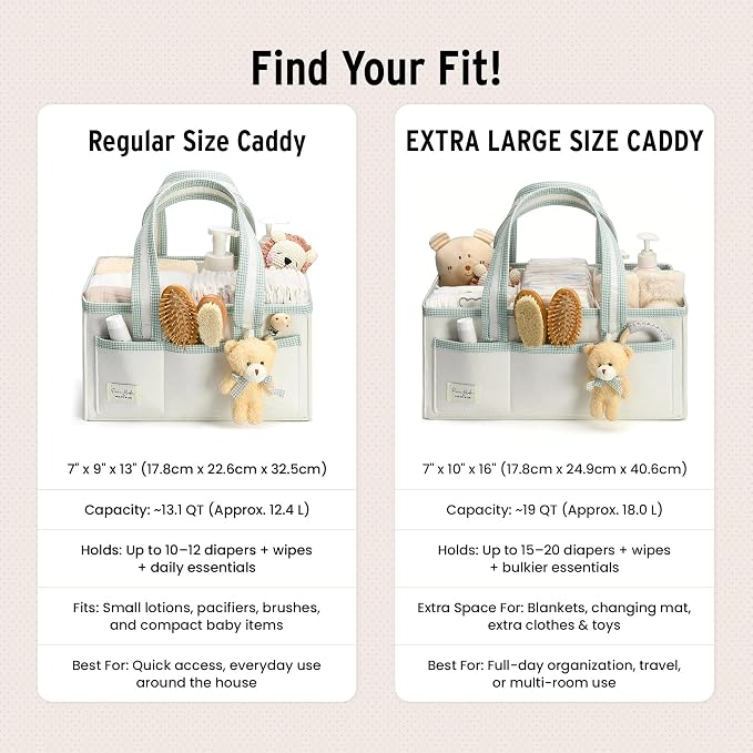 PeraBella XL Diaper Caddy Organizer With Handle, Baby Shower Gifts Basket Bag, Registry Search Must Haves Items, Newborn Girl Boy Nursery Storage Organizer, Baby Bag Essentials, Car Diaper Caddy Cart