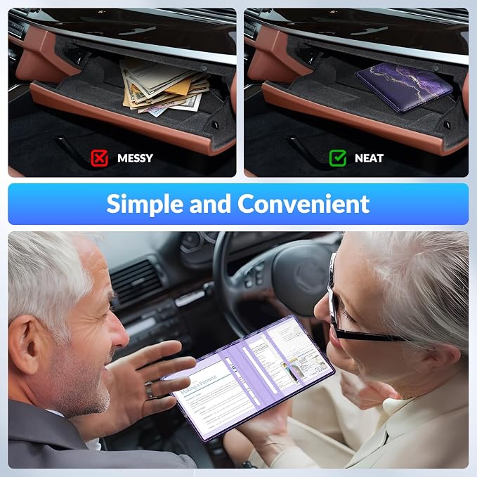 Car Registration and Insurance Card Holder,Vehicle Glove Box Car Organizer,Accessories Case for Storing Driving Licences, Cards, Documents
