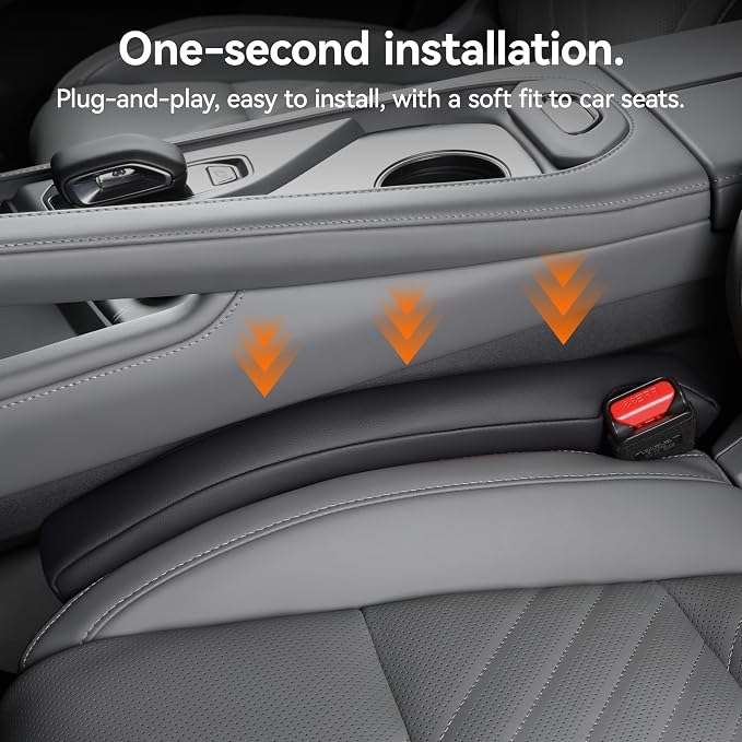 Car Seat Gap Filler 2 Pack, Faux Leather Strip/Plug Console Blockers for Cars, Trucks, SUVs, Adjustable Width 1.4–2.4 Inch, Universal Fit Prevents Items Falling Between Seats