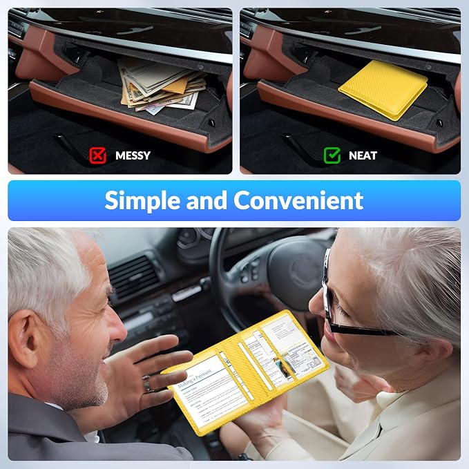 Car Registration and Insurance Card Holder,Vehicle Glove Box Car Organizer,Accessories Case for Storing Driving Licences, Cards, Documents