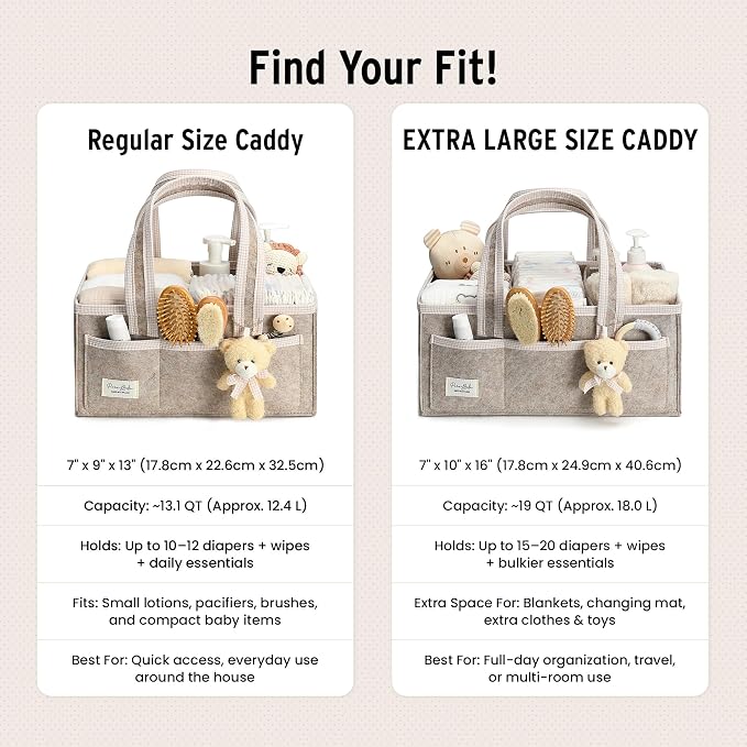 PeraBella Baby Diaper Caddy Organizer, Baby Basket Shower Gift Caddy, Portable Felt Changing Table Basket, Nursery Storage Bin, Newborn Boy and Girl Essentials for Registry, Car Diaper Organizer