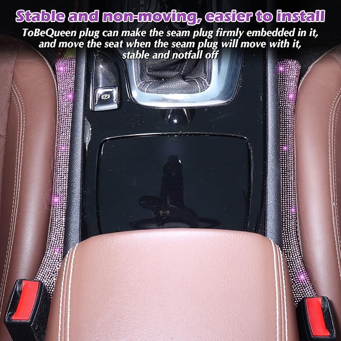 Briwill Purple Car Seat Gap Filler, Set of 2 Handmade Crystal Rhinestone Diamond Purple Gap Filler for Car SUV Truck Purple Bling Car Accessories for Women(Purple)